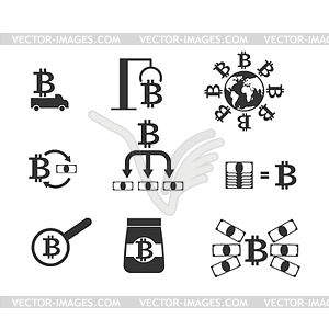 Bitcoin icon set. Cryptocurrency Extraction and - vector clipart