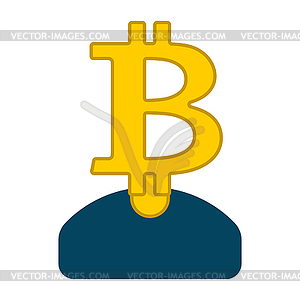 Miner bitcoin is businessman. Guy Cryptocurrency . - vector image