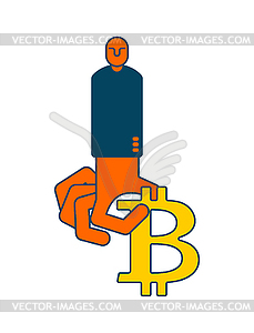 Miner bitcoin is businessman. Guy Cryptocurrency . - vector clip art