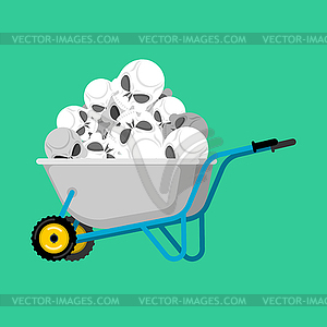 Wheelbarrow and skull. skeleton in garden trolley. - vector clipart