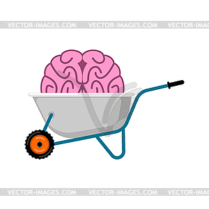 Wheelbarrow and brain. mind Brains in garden - vector clipart