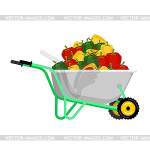 Wheelbarrow and pepper. vegetables in garden - vector clipart