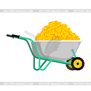 Wheelbarrow and bitcoin. Cryptocurrency in garden - royalty-free vector clipart