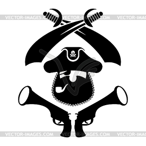 Pirate logo. head of buccaneer and sabers. pirate - vector clipart