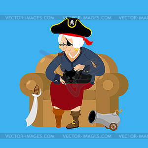 Бабушка пират. Старый пират и кошка. бабушка - клипарт в векторном формате