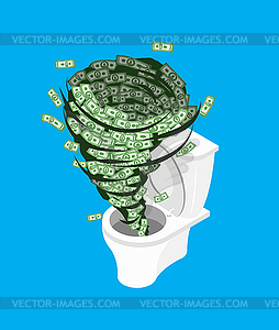 Money in toilet.. Wash off cash in wc - vector clip art