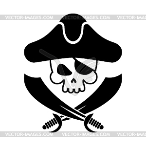 Pirate skull logo. head of skeleton and sabers. - vector clipart