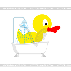 Big rubber duck in bath - color vector clipart