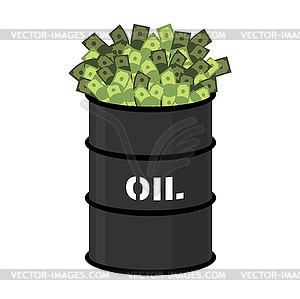 Баррель нефти и денег. Бочка и наличные деньги - векторное изображение клипарта