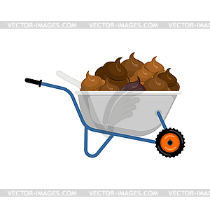 Wheelbarrow and shit. Turd in garden trolley. - vector clip art