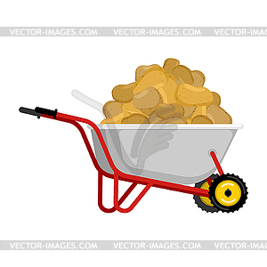 Wheelbarrow and potato. vegetables in garden - vector clipart