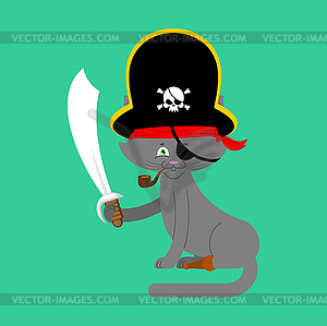 Cat pirate. Home pet buccaneer. filibuster hat and - vector EPS clipart
