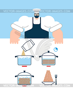 Shrimp cooking instruction. Chef directions seafood - vector clipart