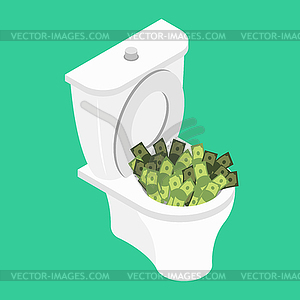 Money in toilet.. Wash off cash in wc - vector clip art