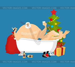 Santa Claus relaxes in bath. New Year and - vector image