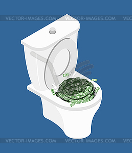 Money in toilet.. Wash off cash in wc - vector clip art