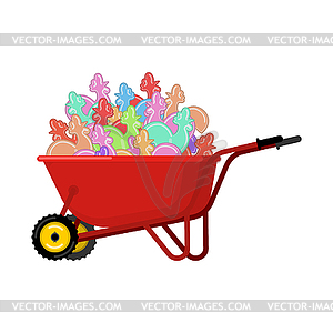 Santa Claus Wheelbarrow and Cockerel candy. Xmas - vector clip art