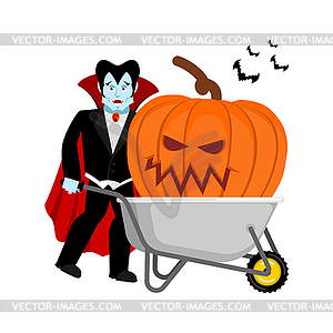 Halloween wheelbarrow and vampire dracula. big - vector image