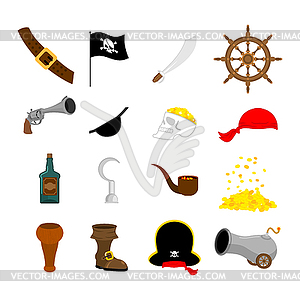 Pirate set icon. Flag and saber. piratical hat and - vector image