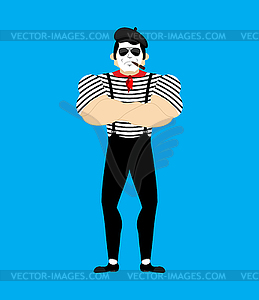 Strong Mime. Serious pantomime. Powerful mimic. - vector image