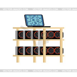 Mining farm . Home Mining rig GPU. Crypto currency - vector image