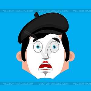 Mime Surprised emotion face avatar. pantomime - vector image