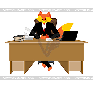 Fox businessman boss. Wild cunning animal manager. - vector image