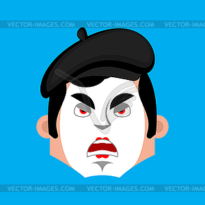 Mime angry emotion avatar. pantomime evil emoji. - vector image