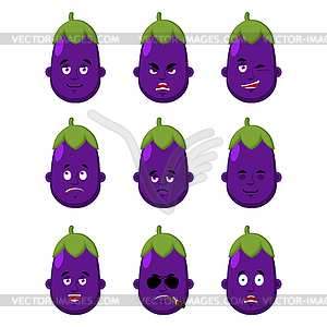 Eggplant face set. sleeping and evil emotion avatar - vector image