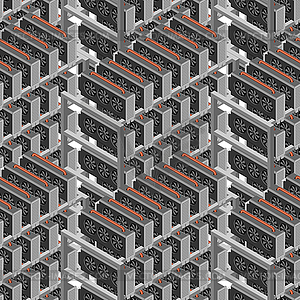 Mining farm seamless pattern. Mining rig GPU - vector image