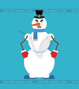 Snowman angry. Snowman Evil emoji. New Year and - vector clip art