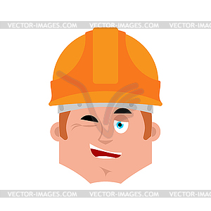 Builder winking emotion avatar. Worker happy emoji - vector clip art