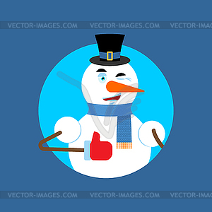 Snowman thumbs up winks emoji. New Year and - vector clipart