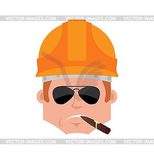 Builder Serious emotion avatar. Worker in protectiv - vector EPS clipart