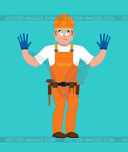 Builder oops guilty . Worker in protective helmet - vector clipart