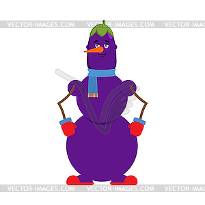 Snowman Eggplant. Happy New Year and Christmas - vector clip art