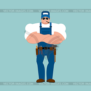 Plumber strong. Fitter Serious Powerful. Service - royalty-free vector image