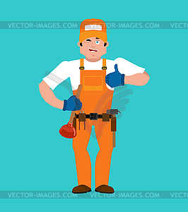 Plumber thumbs up. Fitter winks emoji. Service - vector image