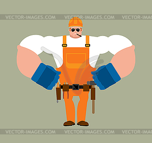 Builder strong. Worker in protective helmet - vector clipart