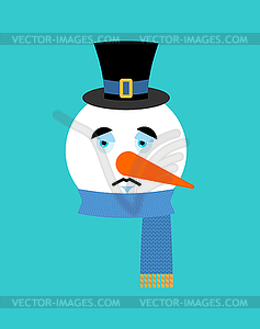 Snowman sad emotion avatar. Snowman sorrowful - vector clip art