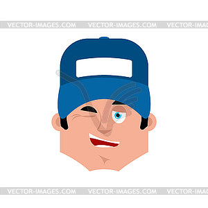 Plumber winking emotion avatar. fitter happy emoji - vector clipart