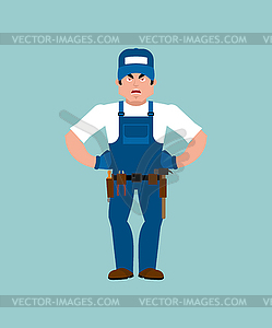 Plumber angry. Fitter evil. Service worker - vector image