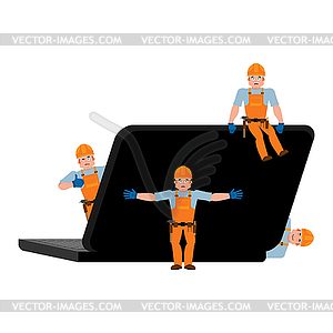 Repair and maintenance of laptop. Computer - vector image