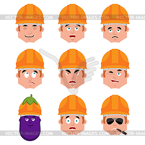 Builder set emotion avatar. sad and angry face. - vector clipart