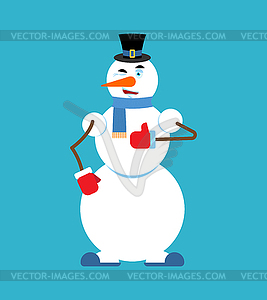 Snowman thumbs up winks emoji. New Year and - vector clip art