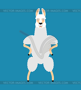 Lama Alpaca angry. Animal evil emoji - vector image