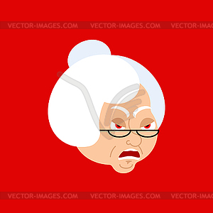 Grandmother angry emoji avatar. Face grandma evil. - vector clip art
