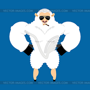 Sheep Strong Cool serious. Ewe smoking cigar - vector clipart / vector image