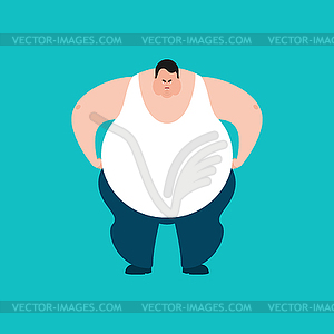 Fat angry. Stout guy evil emoji. Big man aggressive - vector image