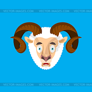 Ram OMG scared face avatar. sheep Oh my God emoji. - vector image